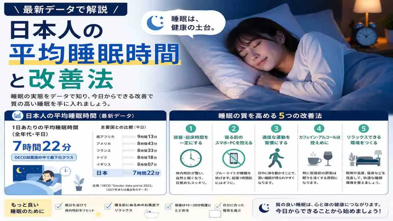日本人の平均睡眠時間と改善法、最新データで解説