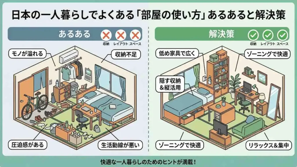 日本の一人暮らしでよくある「部屋の使い方」あるあると解決策